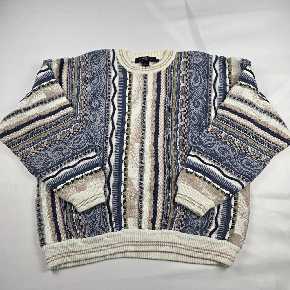 Vintage 90s Cotton Traders Sweater Mens XL Multicolor Coogi Style 3D Knit